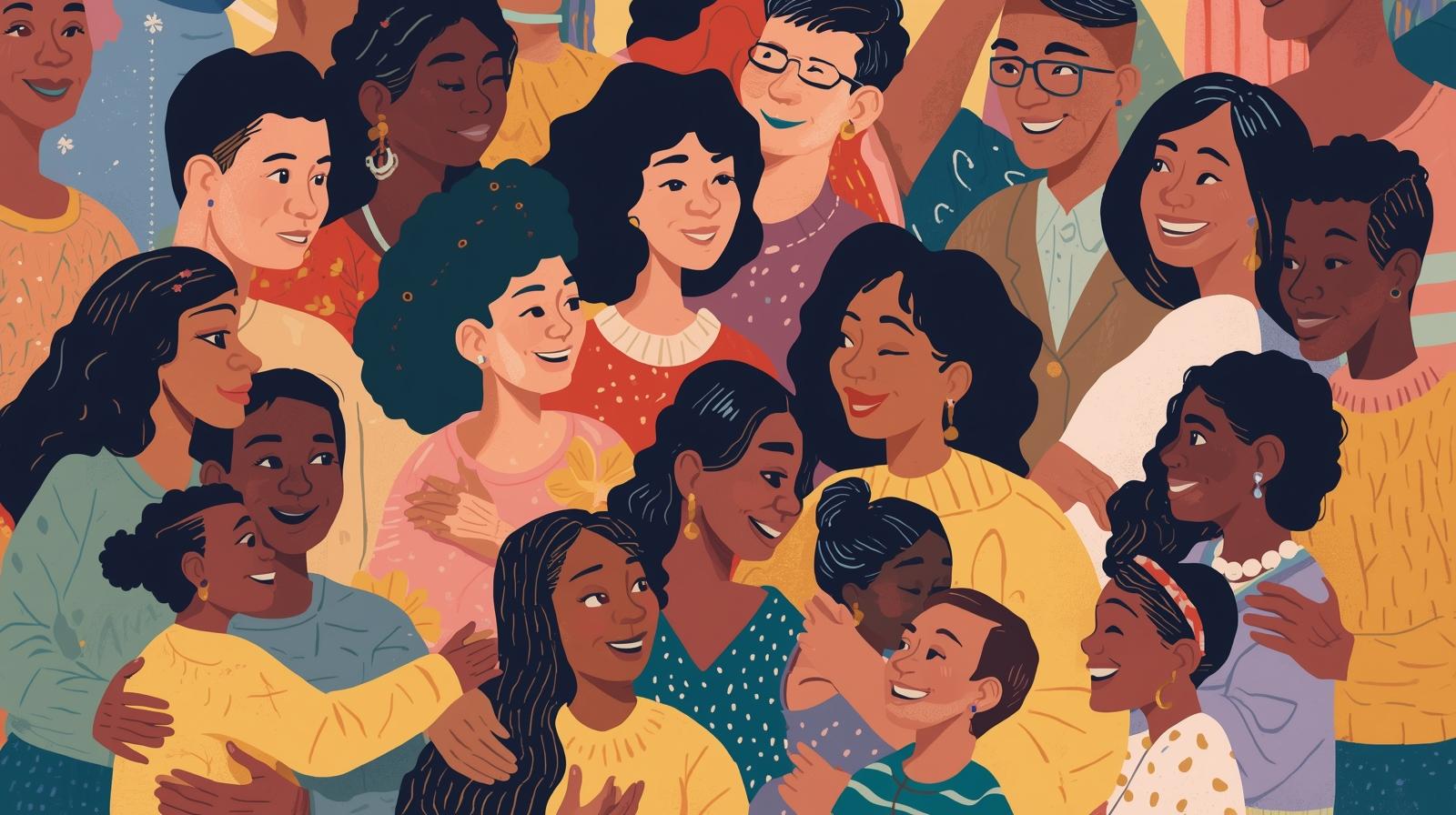 Diverse families from different cultures showing care and support in cancer recovery