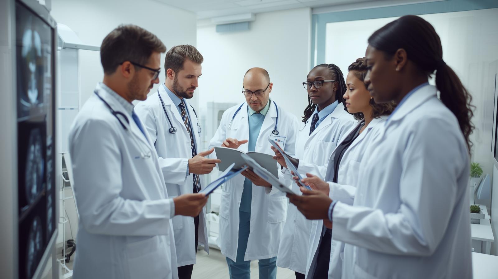 Multidisciplinary medical team of oncologists, radiologists and pathologists working together