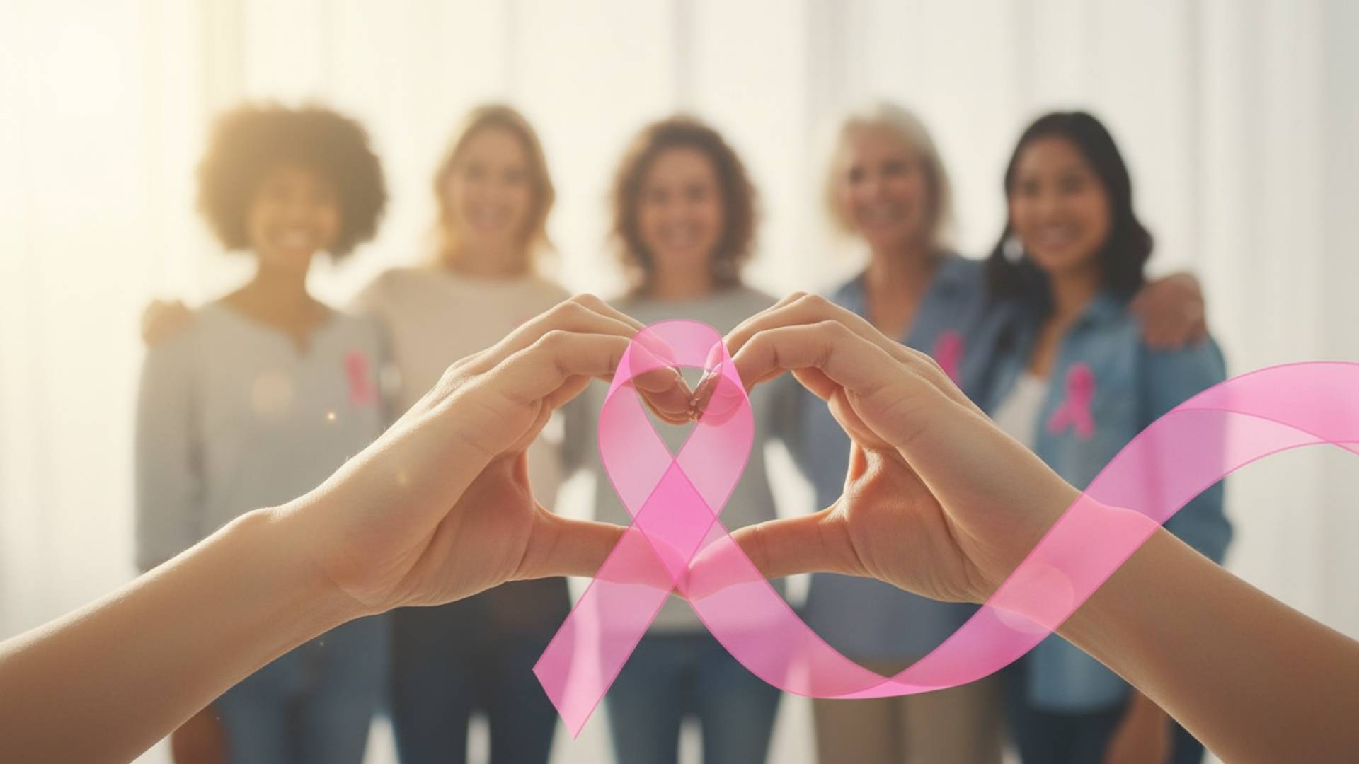 Concept image with a pink ribbon emphasizing that early detection saves lives