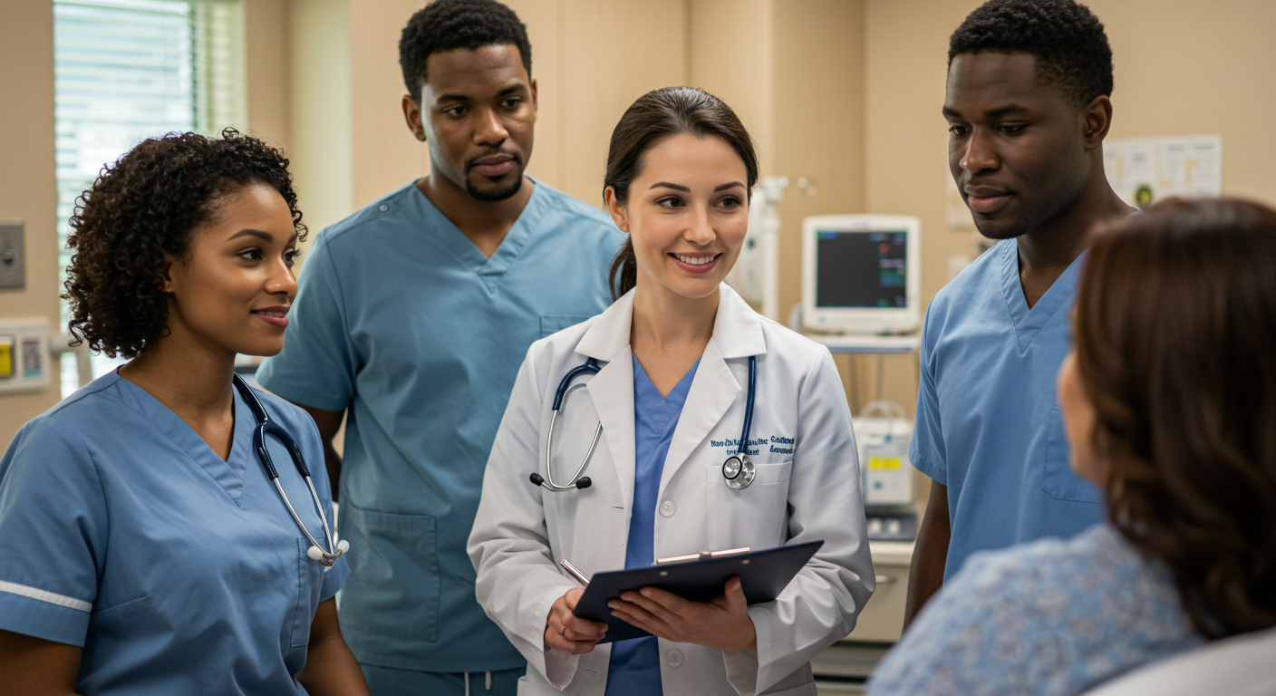 Tumor board specialists meeting to discuss personalized cancer treatment plans